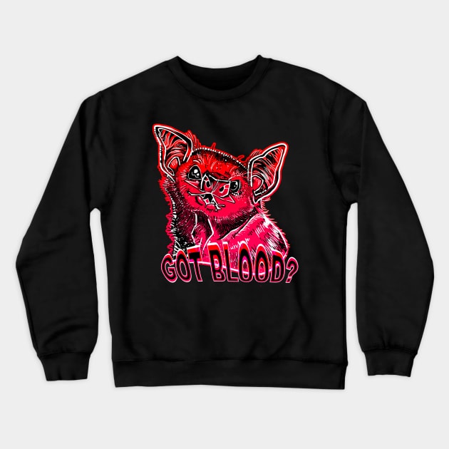 GOT BLOOD? Neon cute Vampire bat face shirt RED Crewneck Sweatshirt by Angsty-angst